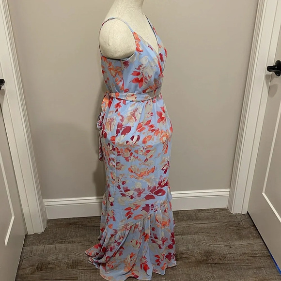 NWT!! Eliza J. - Women's V-Neck Floral Ruffle Hem Maxi Dress - Pink/Blue - 8 - Picture 7 of 11